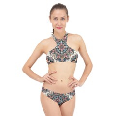 Floral Pattern Flowers High Neck Bikini Set by Grandong