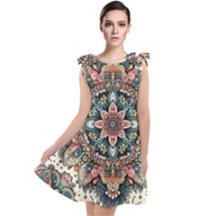 Floral Pattern Flowers Tie Up Tunic Dress by Grandong