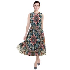 Floral Pattern Flowers Round Neck Boho Dress