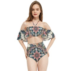 Floral Pattern Flowers Halter Flowy Bikini Set  by Grandong