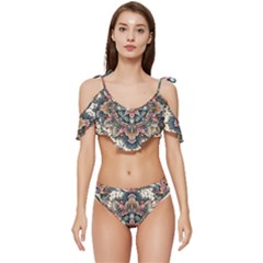 Floral Pattern Flowers Ruffle Edge Tie Up Bikini Set	 by Grandong