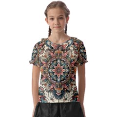 Floral Pattern Flowers Kids  Frill Chiffon Blouse by Grandong