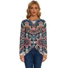 Floral Pattern Flowers Long Sleeve Crew Neck Pullover Top by Grandong