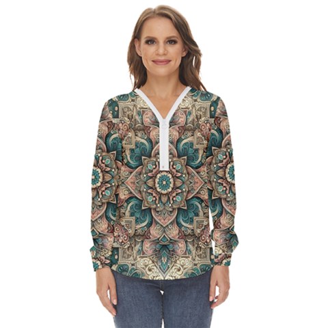 Floral Flora Flower Flowers Nature Pattern Zip Up Long Sleeve Blouse by Grandong