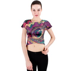 Human Eye Pattern Crew Neck Crop Top by Grandong