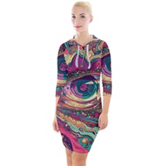 Human Eye Pattern Quarter Sleeve Hood Bodycon Dress by Grandong