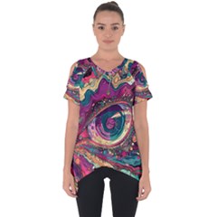 Human Eye Pattern Cut Out Side Drop T-shirt by Grandong