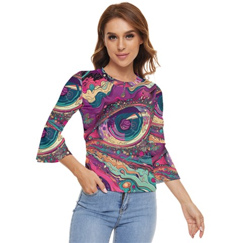 Human Eye Pattern Bell Sleeve Top by Grandong