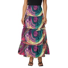 Human Eye Pattern Tiered Ruffle Maxi Skirt by Grandong