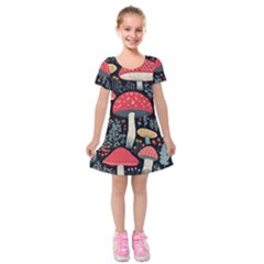 Mushrooms Psychedelic Kids  Short Sleeve Velvet Dress by Grandong