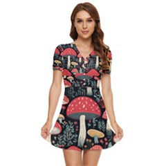 Mushrooms Psychedelic V-neck High Waist Chiffon Mini Dress by Grandong