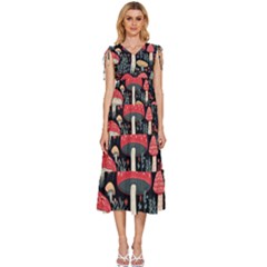 Mushrooms Psychedelic V-neck Drawstring Shoulder Sleeveless Maxi Dress by Grandong