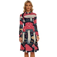 Mushrooms Psychedelic Long Sleeve Shirt Collar A-line Dress by Grandong