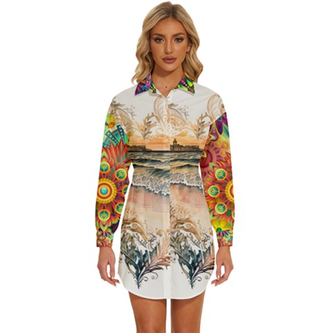 Mandalas-1084082 Ai-generated-7899053 Womens Long Sleeve Shirt Dress by lipli