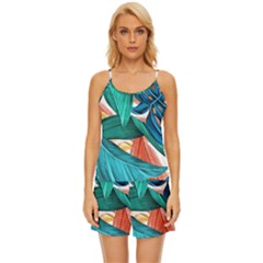 Leaves-3923413 Satin Pajama Short Set