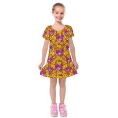 Blooming Flowers Of Orchid Paradise Kids  Short Sleeve Velvet Dress