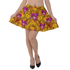 Blooming Flowers Of Orchid Paradise Velvet Skater Skirt