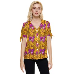 Blooming Flowers Of Orchid Paradise Bow Sleeve Button Up Top by pepitasart