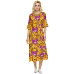 Blooming Flowers Of Orchid Paradise Double Cuff Midi Dress by pepitasart