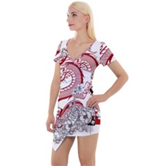 Dragon-6995594 Short Sleeve Asymmetric Mini Dress by lipli