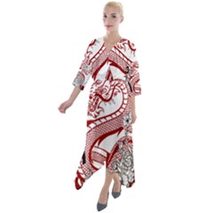 Dragon-6995594 Quarter Sleeve Wrap Front Maxi Dress