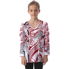 Dragon-6995594 Kids  V Neck Casual Top by lipli