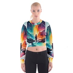 Starry Night Wanderlust: A Whimsical Adventure Cropped Sweatshirt by stine1