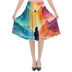 Starry Night Wanderlust: A Whimsical Adventure Flared Midi Skirt