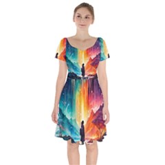 Starry Night Wanderlust: A Whimsical Adventure Short Sleeve Bardot Dress by stine1