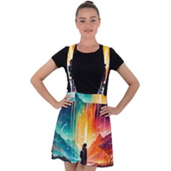 Starry Night Wanderlust: A Whimsical Adventure Velvet Suspender Skater Skirt by stine1