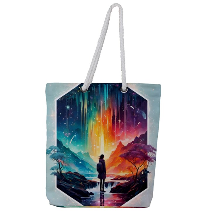 Starry Night Wanderlust: A Whimsical Adventure Full Print Rope Handle Tote (Large)