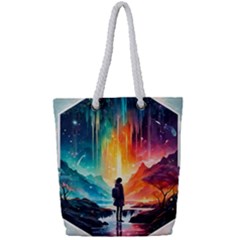 Starry Night Wanderlust: A Whimsical Adventure Full Print Rope Handle Tote (small) by stine1