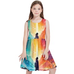 Starry Night Wanderlust: A Whimsical Adventure Kids  Skater Dress by stine1