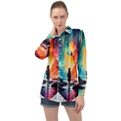 Starry Night Wanderlust: A Whimsical Adventure Long Sleeve Satin Shirt