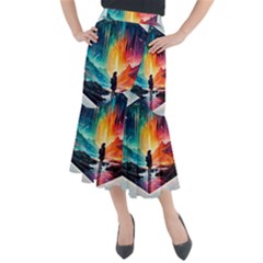 Starry Night Wanderlust: A Whimsical Adventure Midi Mermaid Skirt by stine1