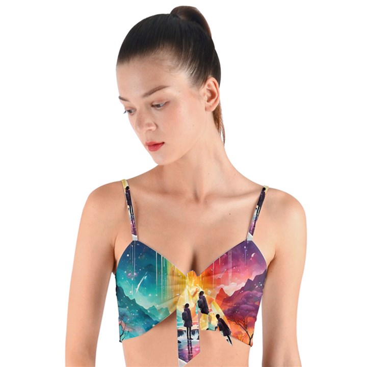 Starry Night Wanderlust: A Whimsical Adventure Woven Tie Front Bralet