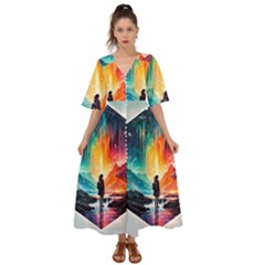 Starry Night Wanderlust: A Whimsical Adventure Kimono Sleeve Boho Dress by stine1