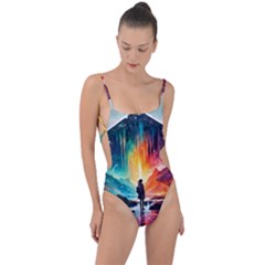 Starry Night Wanderlust: A Whimsical Adventure Tie Strap One Piece Swimsuit by stine1