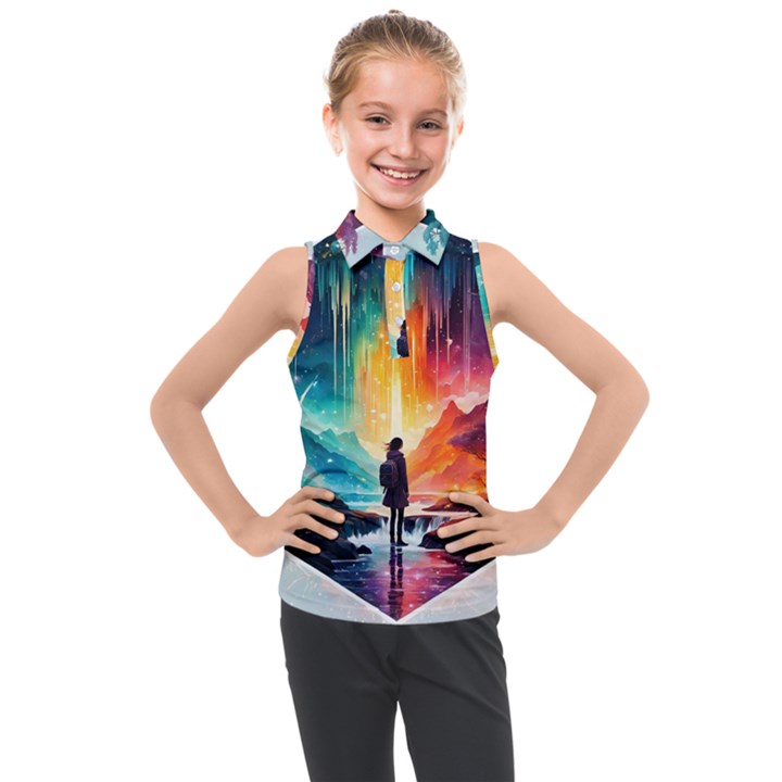 Starry Night Wanderlust: A Whimsical Adventure Kids  Sleeveless Polo T-Shirt