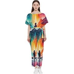 Starry Night Wanderlust: A Whimsical Adventure Batwing Lightweight Chiffon Jumpsuit by stine1