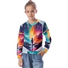 Starry Night Wanderlust: A Whimsical Adventure Kids  Long Sleeve T-shirt With Frill 