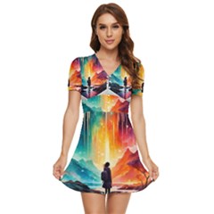 Starry Night Wanderlust: A Whimsical Adventure V-neck High Waist Chiffon Mini Dress