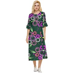 Floral-5522380 Double Cuff Midi Dress by lipli