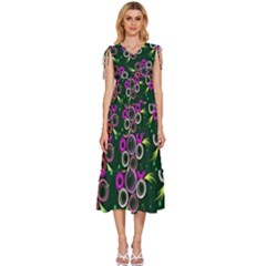 Floral-5522380 V-neck Drawstring Shoulder Sleeveless Maxi Dress