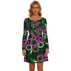 Floral-5522380 Long Sleeve Wide Neck Velvet Dress by lipli