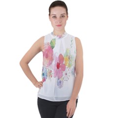 Flower-2342706 Mock Neck Chiffon Sleeveless Top by lipli