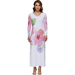 Flower-2342706 Long Sleeve Longline Maxi Dress by lipli