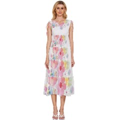 Flower-2342706 V-neck Drawstring Shoulder Sleeveless Maxi Dress by lipli