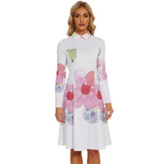 Flower-2342706 Long Sleeve Shirt Collar A-line Dress by lipli