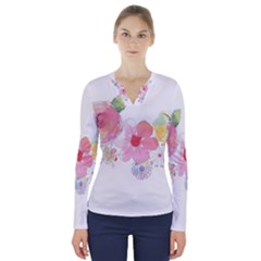 Flower-2342706 V-neck Long Sleeve Top by lipli